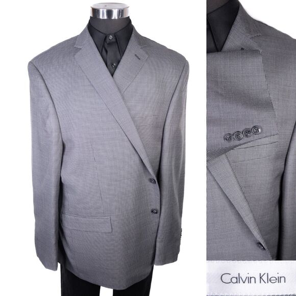 Calvin Klein Slim Men's Sport Coat Blazer Two Button Texture Gray Wool/Silk 52R - Picture 1 of 13